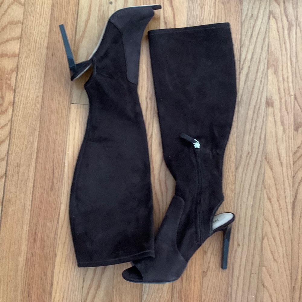 Nine West micro suede brown peep toe boots 8.5 brand new / no box